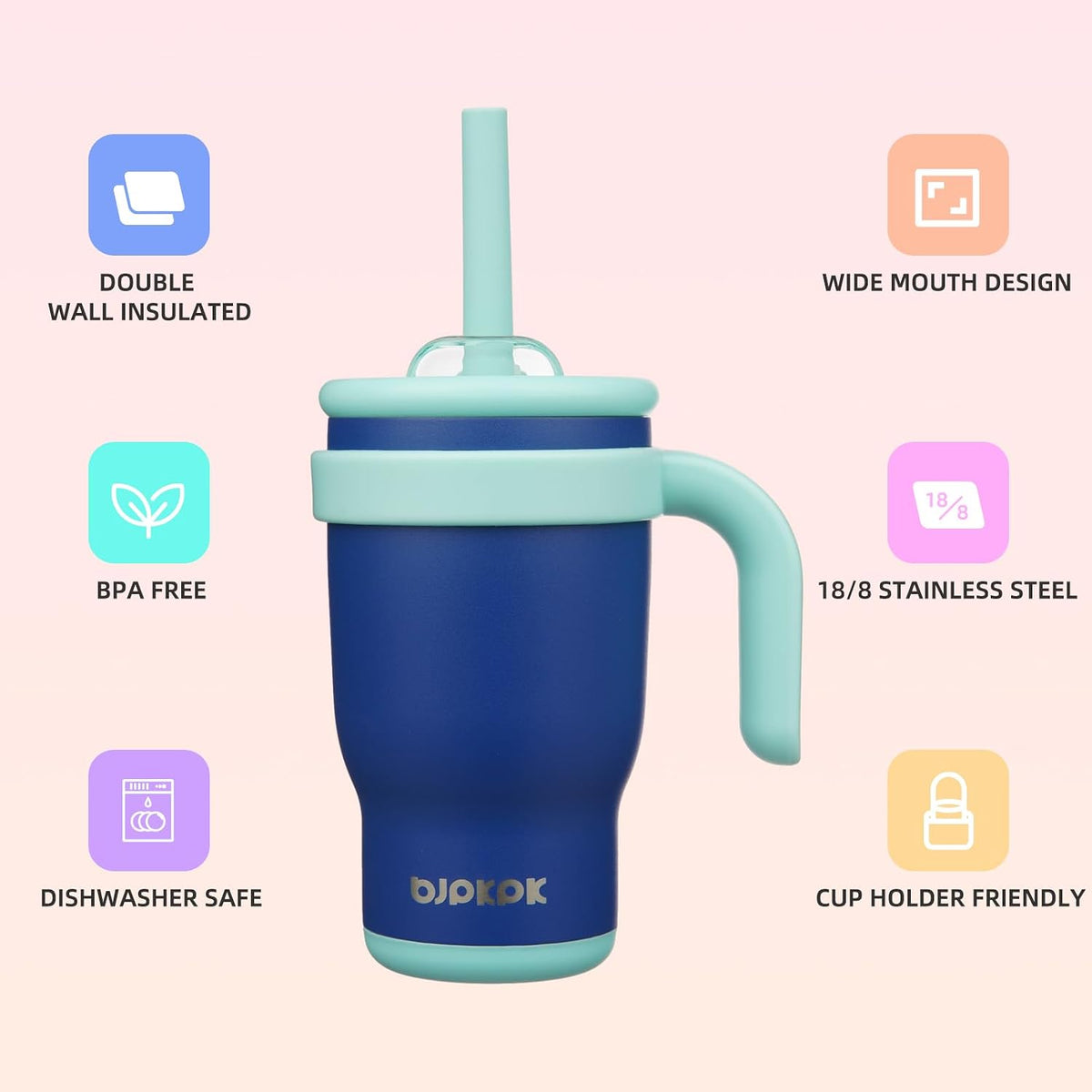 14 oz Insulated Water Bottle with Handle & Straw, Stainless Steel | Double Wall Vacuum, Leak Proof, Sweatproof, Wide Mouth, BPA Free, Dishwasher Safe, Keeps Cold/Hot, Travel, Cream