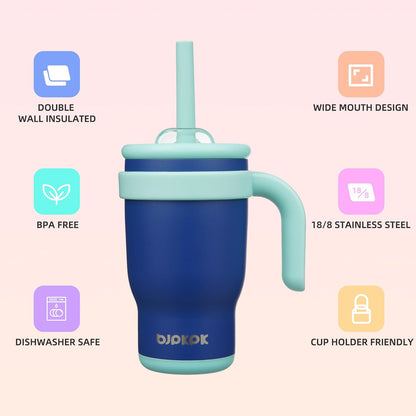 14 oz Insulated Water Bottle with Handle & Straw, Stainless Steel | Double Wall Vacuum, Leak Proof, Sweatproof, Wide Mouth, BPA Free, Dishwasher Safe, Keeps Cold/Hot, Travel, Cream
