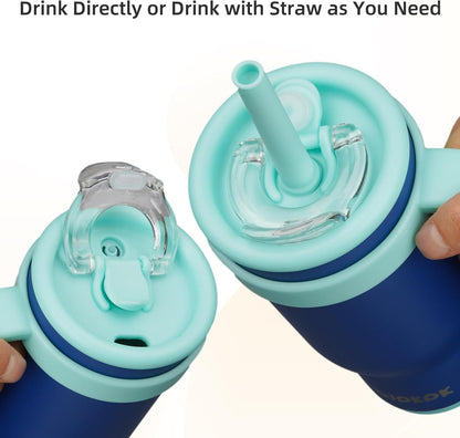 14 oz Insulated Water Bottle with Handle & Straw, Stainless Steel | Double Wall Vacuum, Leak Proof, Sweatproof, Wide Mouth, BPA Free, Dishwasher Safe, Keeps Cold/Hot, Travel, Cream