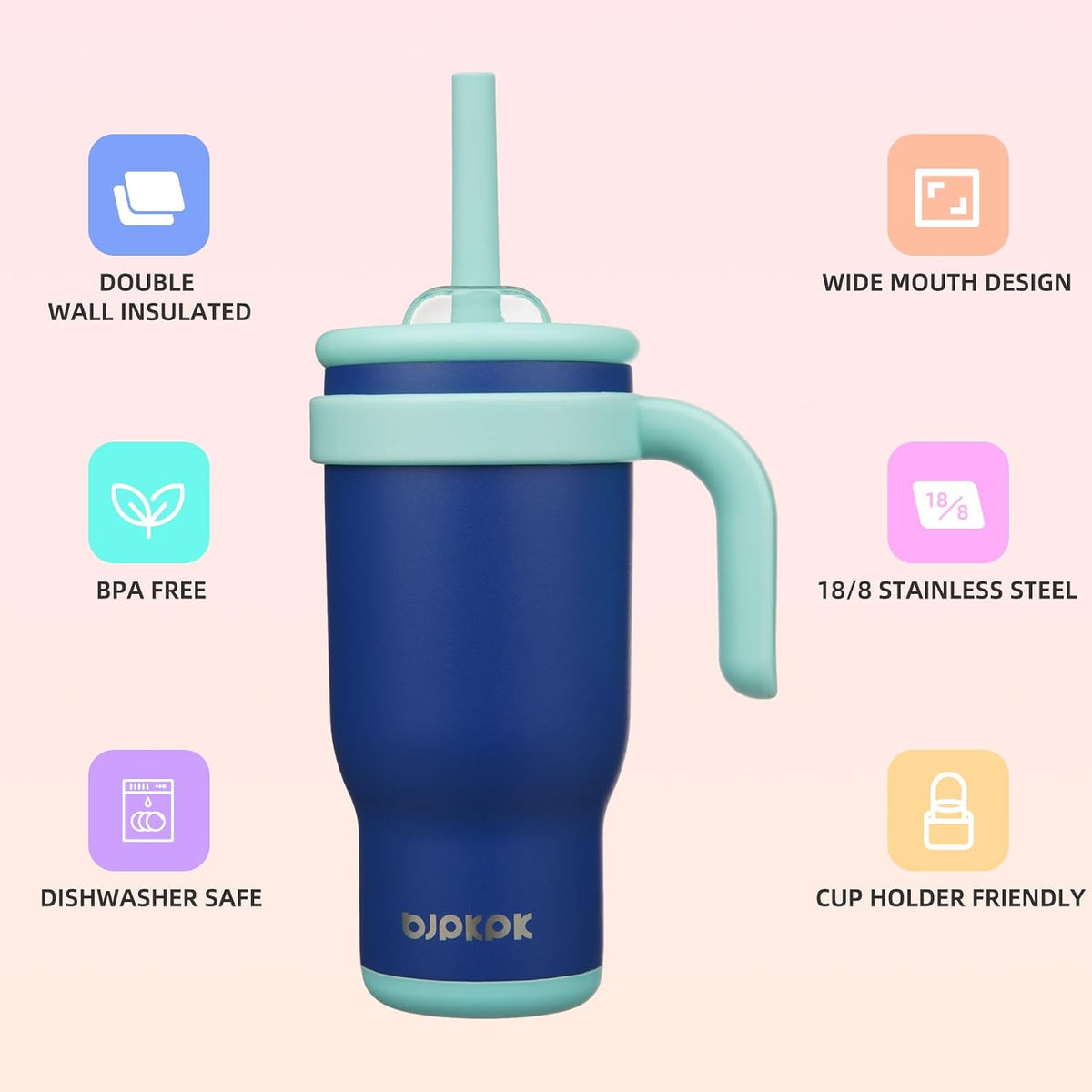 14 oz Insulated Water Bottle with Handle & Straw, Stainless Steel | Double Wall Vacuum, Leak Proof, Sweatproof, Wide Mouth, BPA Free, Dishwasher Safe, Keeps Cold/Hot, Travel, Cream
