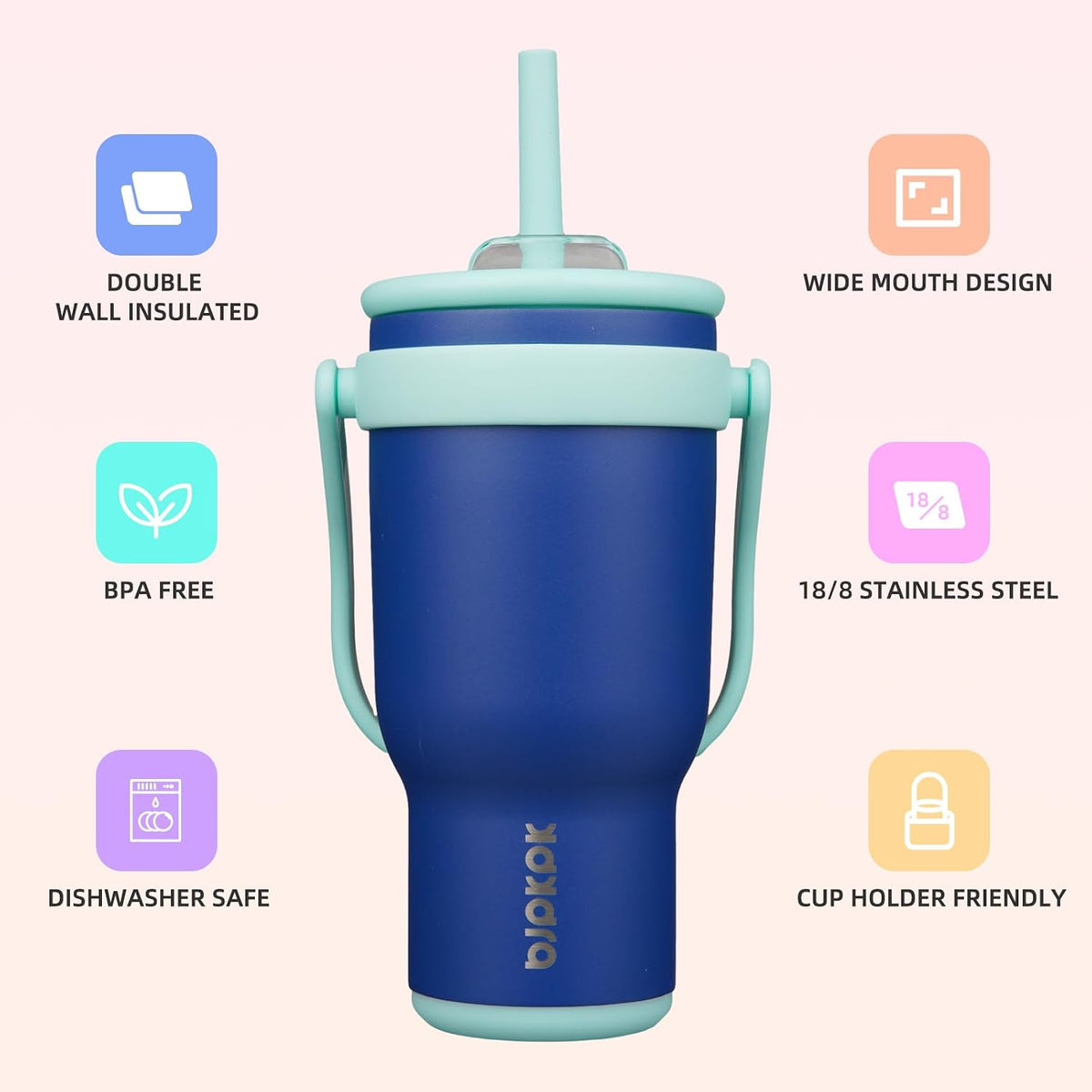 14 oz Insulated Water Bottle with Handle & Straw, Stainless Steel | Double Wall Vacuum, Leak Proof, Sweatproof, Wide Mouth, BPA Free, Dishwasher Safe, Keeps Cold/Hot, Travel, Cream
