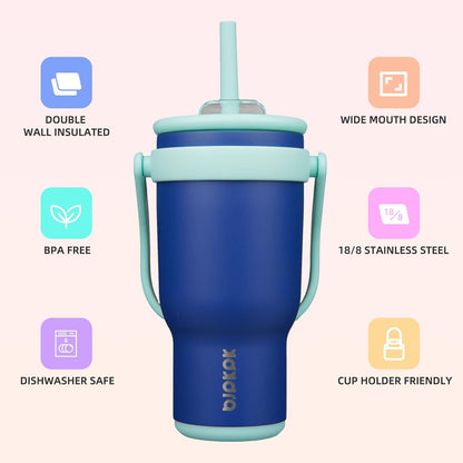 14 oz Insulated Water Bottle with Handle & Straw, Stainless Steel | Double Wall Vacuum, Leak Proof, Sweatproof, Wide Mouth, BPA Free, Dishwasher Safe, Keeps Cold/Hot, Travel, Cream