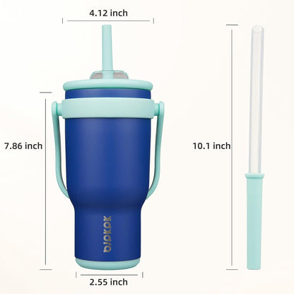 14 oz Insulated Water Bottle with Handle & Straw, Stainless Steel | Double Wall Vacuum, Leak Proof, Sweatproof, Wide Mouth, BPA Free, Dishwasher Safe, Keeps Cold/Hot, Travel, Cream