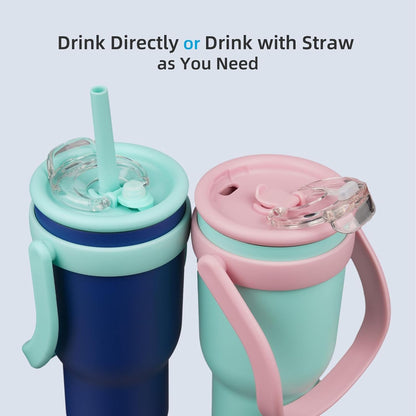 14 oz Insulated Water Bottle with Handle & Straw, Stainless Steel | Double Wall Vacuum, Leak Proof, Sweatproof, Wide Mouth, BPA Free, Dishwasher Safe, Keeps Cold/Hot, Travel, Cream