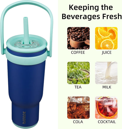 14 oz Insulated Water Bottle with Handle & Straw, Stainless Steel | Double Wall Vacuum, Leak Proof, Sweatproof, Wide Mouth, BPA Free, Dishwasher Safe, Keeps Cold/Hot, Travel, Cream