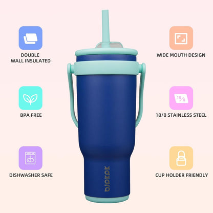 14 oz Insulated Water Bottle with Handle & Straw, Stainless Steel | Double Wall Vacuum, Leak Proof, Sweatproof, Wide Mouth, BPA Free, Dishwasher Safe, Keeps Cold/Hot, Travel, Cream