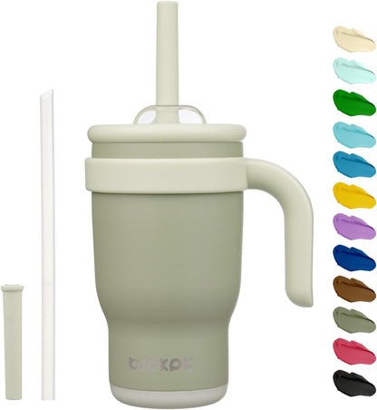 14 oz Insulated Water Bottle with Handle & Straw, Stainless Steel | Double Wall Vacuum, Leak Proof, Sweatproof, Wide Mouth, BPA Free, Dishwasher Safe, Keeps Cold/Hot, Travel, Cream