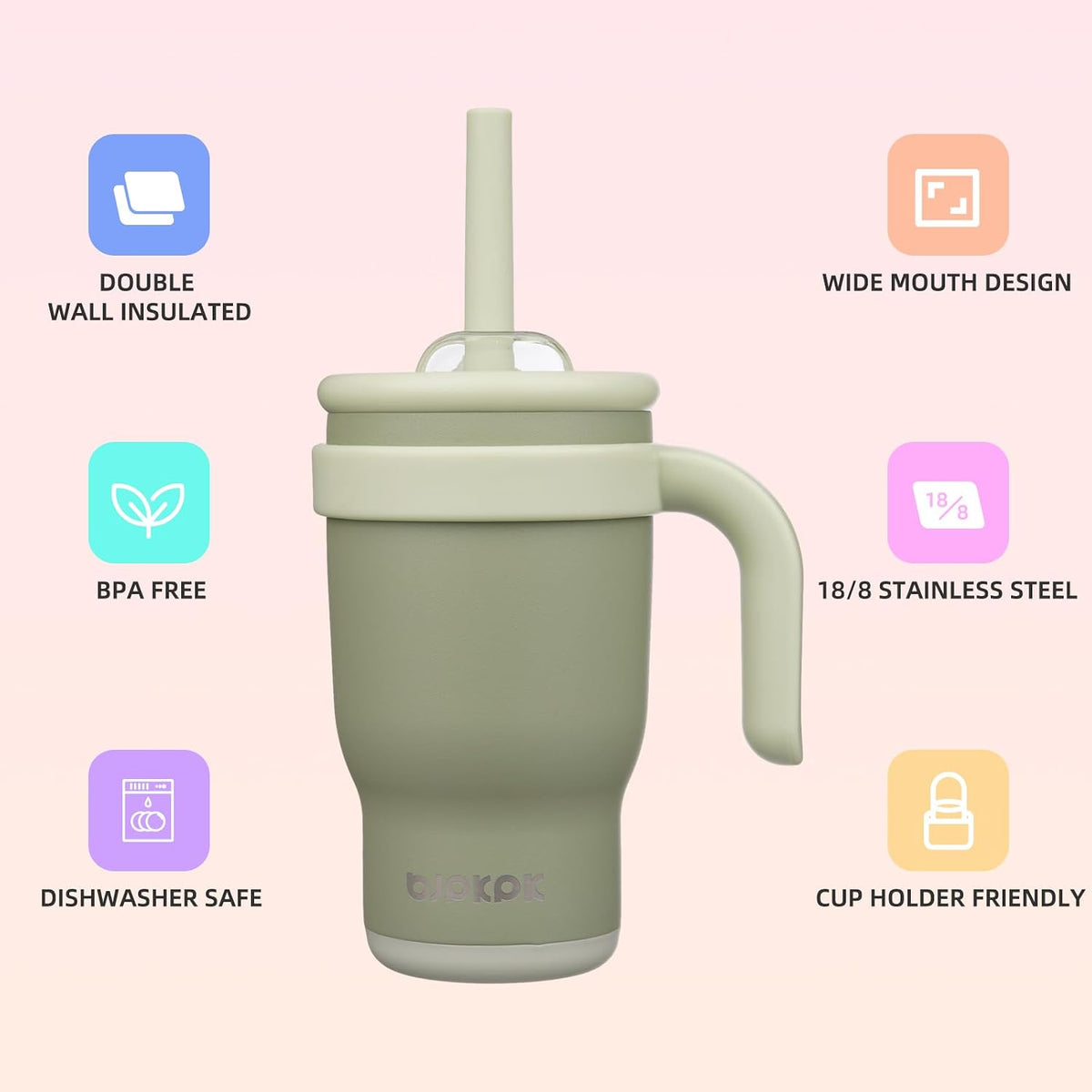 14 oz Insulated Water Bottle with Handle & Straw, Stainless Steel | Double Wall Vacuum, Leak Proof, Sweatproof, Wide Mouth, BPA Free, Dishwasher Safe, Keeps Cold/Hot, Travel, Cream