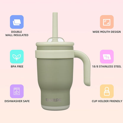 14 oz Insulated Water Bottle with Handle & Straw, Stainless Steel | Double Wall Vacuum, Leak Proof, Sweatproof, Wide Mouth, BPA Free, Dishwasher Safe, Keeps Cold/Hot, Travel, Cream
