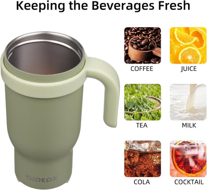 14 oz Insulated Water Bottle with Handle & Straw, Stainless Steel | Double Wall Vacuum, Leak Proof, Sweatproof, Wide Mouth, BPA Free, Dishwasher Safe, Keeps Cold/Hot, Travel, Cream