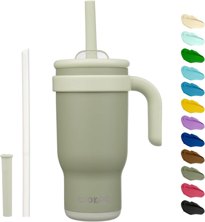 14 oz Insulated Water Bottle with Handle & Straw, Stainless Steel | Double Wall Vacuum, Leak Proof, Sweatproof, Wide Mouth, BPA Free, Dishwasher Safe, Keeps Cold/Hot, Travel, Cream