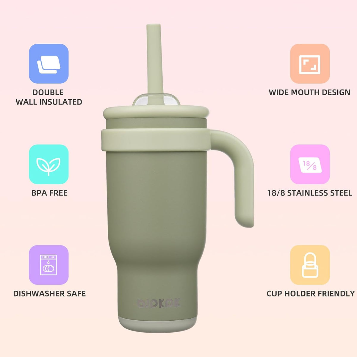 14 oz Insulated Water Bottle with Handle & Straw, Stainless Steel | Double Wall Vacuum, Leak Proof, Sweatproof, Wide Mouth, BPA Free, Dishwasher Safe, Keeps Cold/Hot, Travel, Cream
