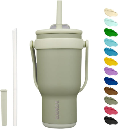 14 oz Insulated Water Bottle with Handle & Straw, Stainless Steel | Double Wall Vacuum, Leak Proof, Sweatproof, Wide Mouth, BPA Free, Dishwasher Safe, Keeps Cold/Hot, Travel, Cream