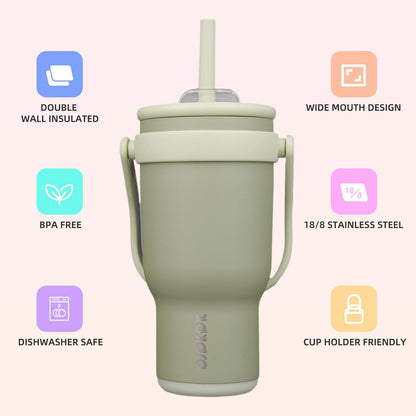 14 oz Insulated Water Bottle with Handle & Straw, Stainless Steel | Double Wall Vacuum, Leak Proof, Sweatproof, Wide Mouth, BPA Free, Dishwasher Safe, Keeps Cold/Hot, Travel, Cream