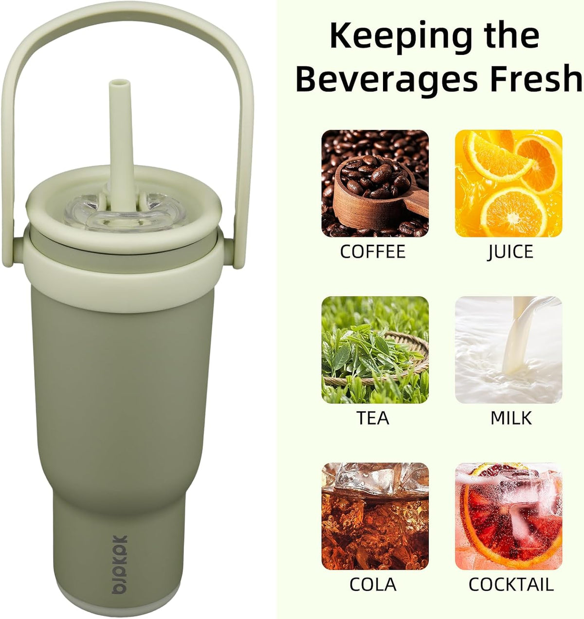 14 oz Insulated Water Bottle with Handle & Straw, Stainless Steel | Double Wall Vacuum, Leak Proof, Sweatproof, Wide Mouth, BPA Free, Dishwasher Safe, Keeps Cold/Hot, Travel, Cream