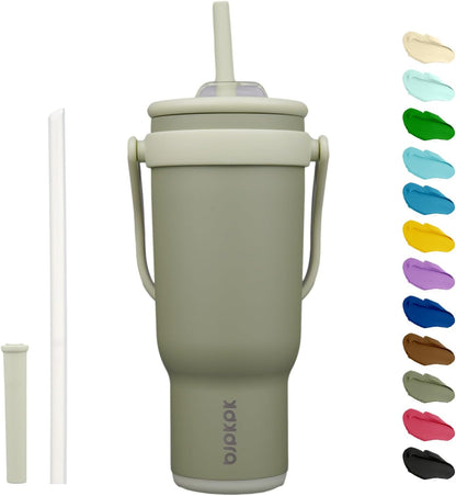 14 oz Insulated Water Bottle with Handle & Straw, Stainless Steel | Double Wall Vacuum, Leak Proof, Sweatproof, Wide Mouth, BPA Free, Dishwasher Safe, Keeps Cold/Hot, Travel, Cream