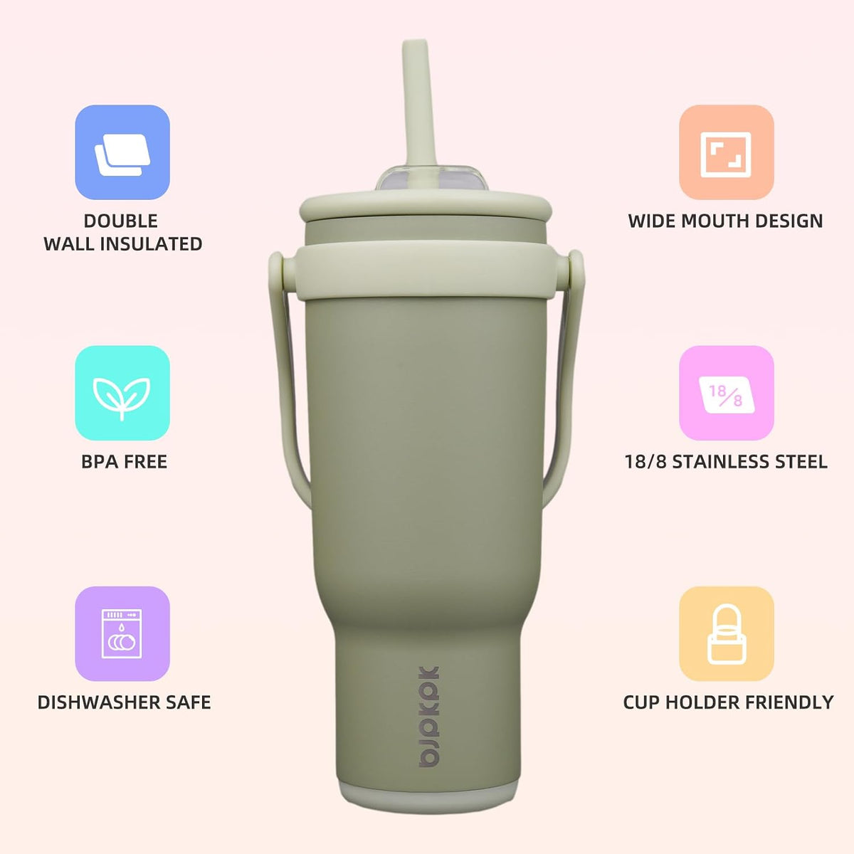 14 oz Insulated Water Bottle with Handle & Straw, Stainless Steel | Double Wall Vacuum, Leak Proof, Sweatproof, Wide Mouth, BPA Free, Dishwasher Safe, Keeps Cold/Hot, Travel, Cream