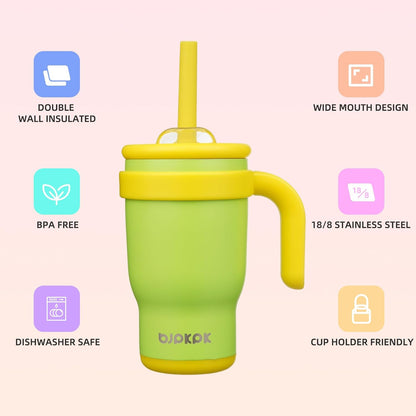 14 oz Insulated Water Bottle with Handle & Straw, Stainless Steel | Double Wall Vacuum, Leak Proof, Sweatproof, Wide Mouth, BPA Free, Dishwasher Safe, Keeps Cold/Hot, Travel, Cream