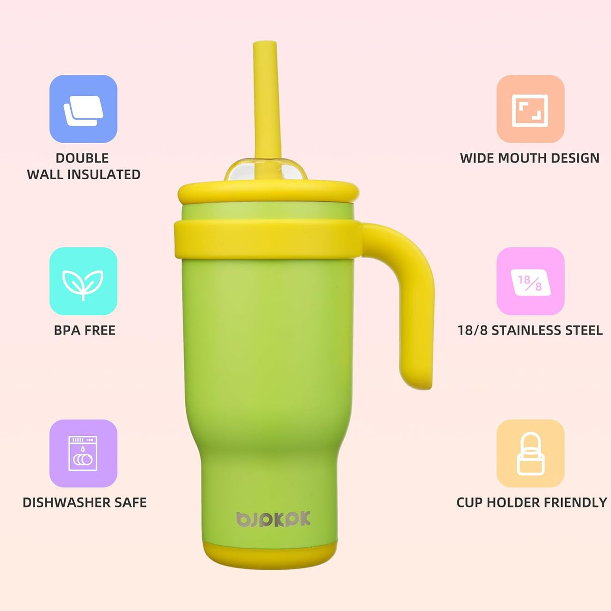 14 oz Insulated Water Bottle with Handle & Straw, Stainless Steel | Double Wall Vacuum, Leak Proof, Sweatproof, Wide Mouth, BPA Free, Dishwasher Safe, Keeps Cold/Hot, Travel, Cream