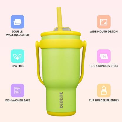 14 oz Insulated Water Bottle with Handle & Straw, Stainless Steel | Double Wall Vacuum, Leak Proof, Sweatproof, Wide Mouth, BPA Free, Dishwasher Safe, Keeps Cold/Hot, Travel, Cream