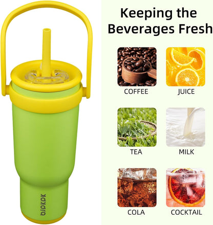 14 oz Insulated Water Bottle with Handle & Straw, Stainless Steel | Double Wall Vacuum, Leak Proof, Sweatproof, Wide Mouth, BPA Free, Dishwasher Safe, Keeps Cold/Hot, Travel, Cream