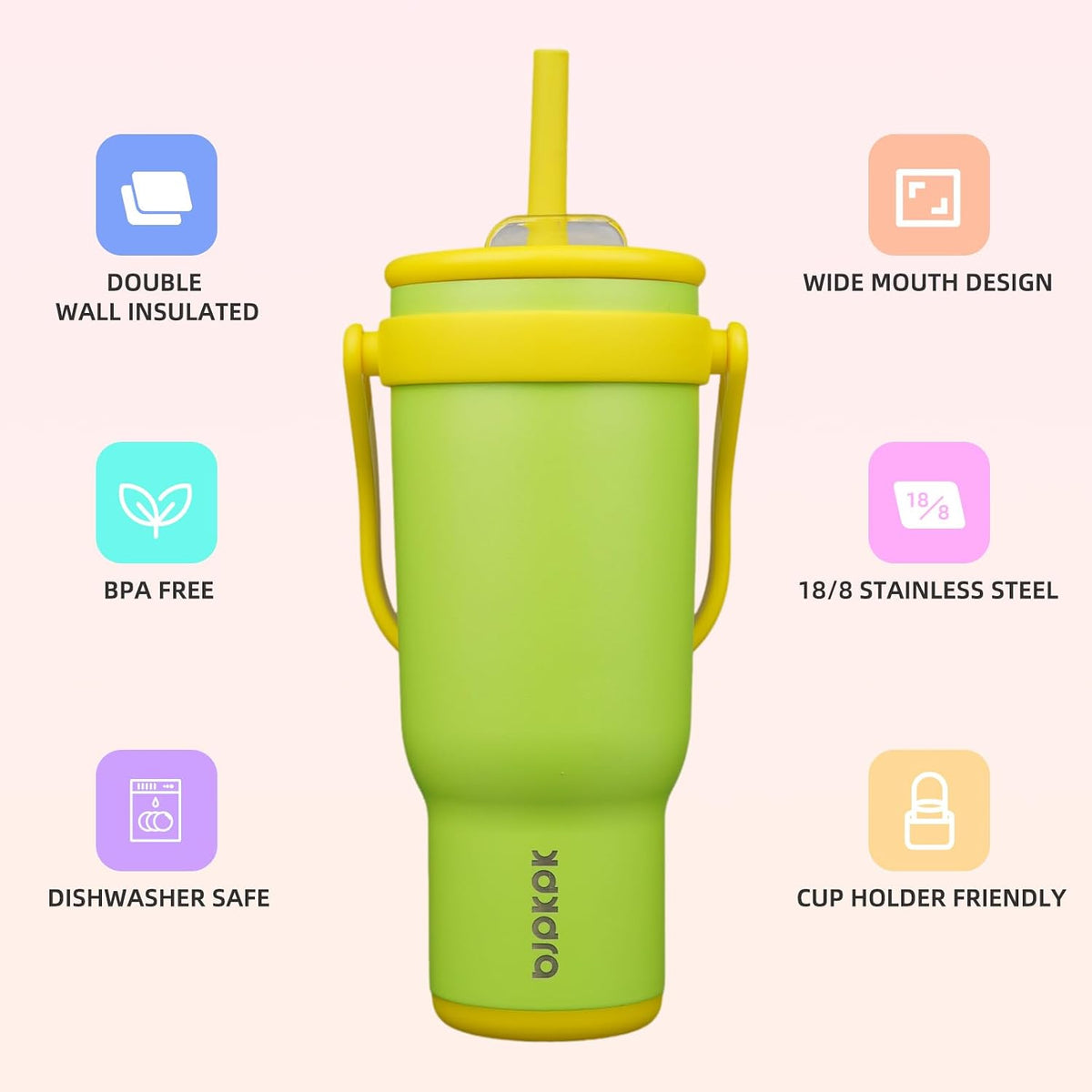14 oz Insulated Water Bottle with Handle & Straw, Stainless Steel | Double Wall Vacuum, Leak Proof, Sweatproof, Wide Mouth, BPA Free, Dishwasher Safe, Keeps Cold/Hot, Travel, Cream