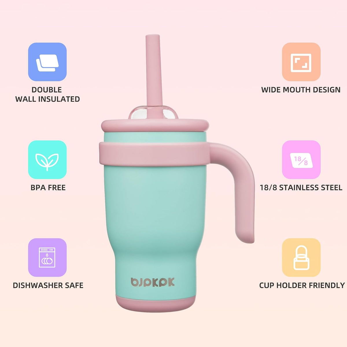 14 oz Insulated Water Bottle with Handle & Straw, Stainless Steel | Double Wall Vacuum, Leak Proof, Sweatproof, Wide Mouth, BPA Free, Dishwasher Safe, Keeps Cold/Hot, Travel, Cream