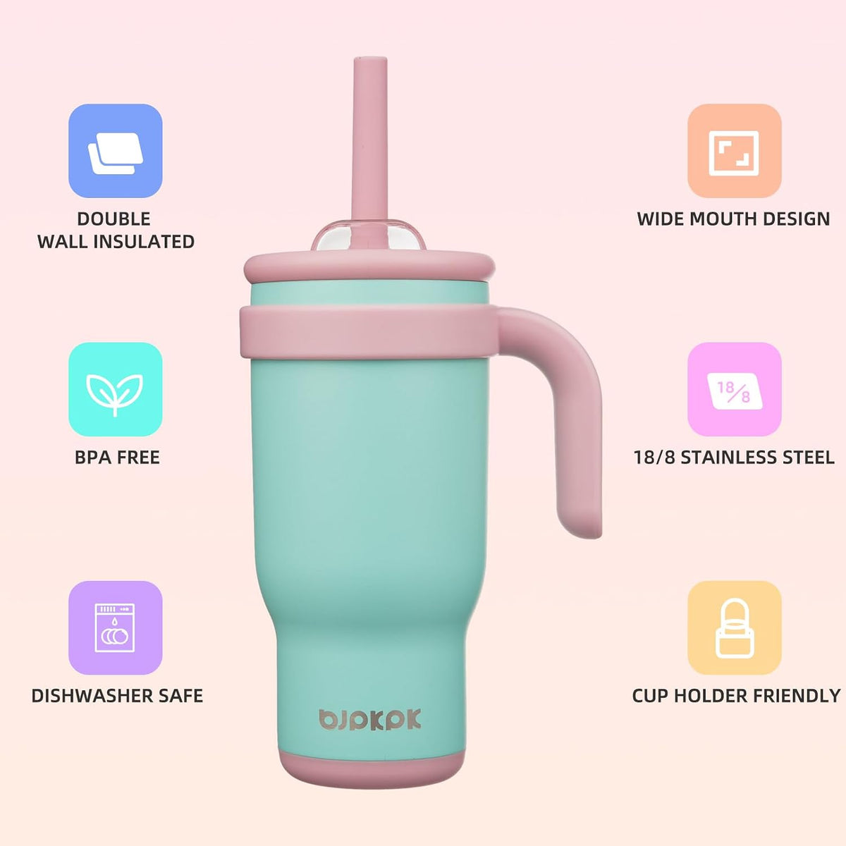 14 oz Insulated Water Bottle with Handle & Straw, Stainless Steel | Double Wall Vacuum, Leak Proof, Sweatproof, Wide Mouth, BPA Free, Dishwasher Safe, Keeps Cold/Hot, Travel, Cream