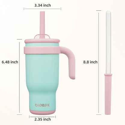 14 oz Insulated Water Bottle with Handle & Straw, Stainless Steel | Double Wall Vacuum, Leak Proof, Sweatproof, Wide Mouth, BPA Free, Dishwasher Safe, Keeps Cold/Hot, Travel, Cream