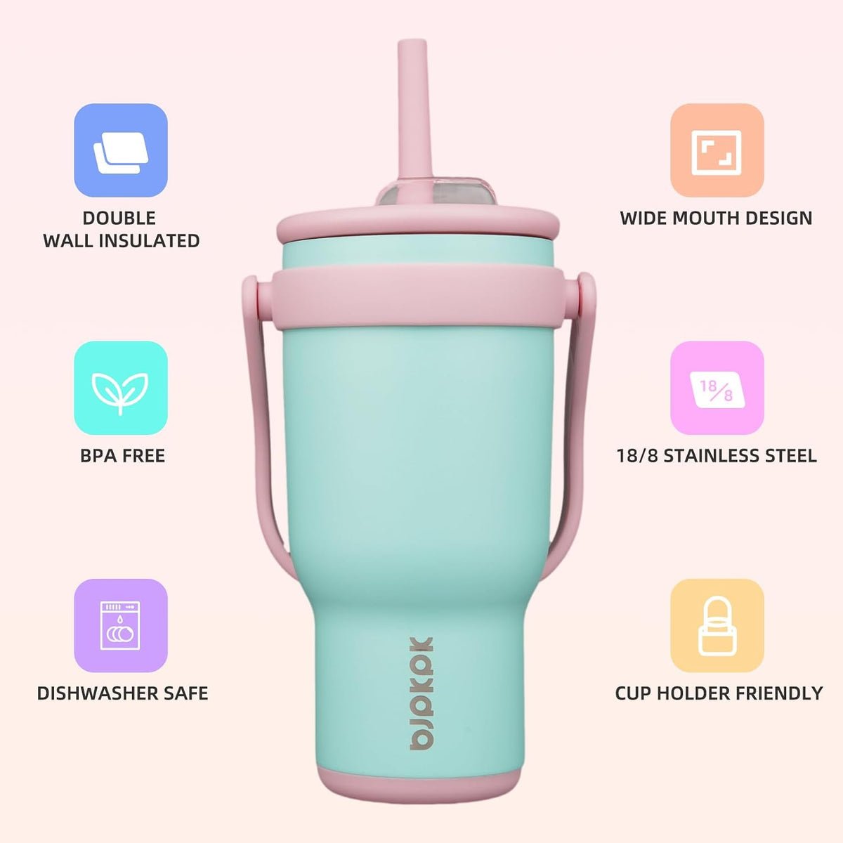 14 oz Insulated Water Bottle with Handle & Straw, Stainless Steel | Double Wall Vacuum, Leak Proof, Sweatproof, Wide Mouth, BPA Free, Dishwasher Safe, Keeps Cold/Hot, Travel, Cream