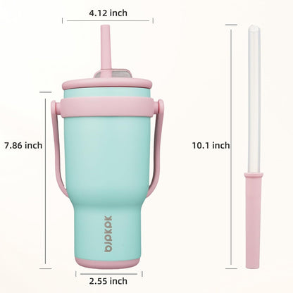 14 oz Insulated Water Bottle with Handle & Straw, Stainless Steel | Double Wall Vacuum, Leak Proof, Sweatproof, Wide Mouth, BPA Free, Dishwasher Safe, Keeps Cold/Hot, Travel, Cream