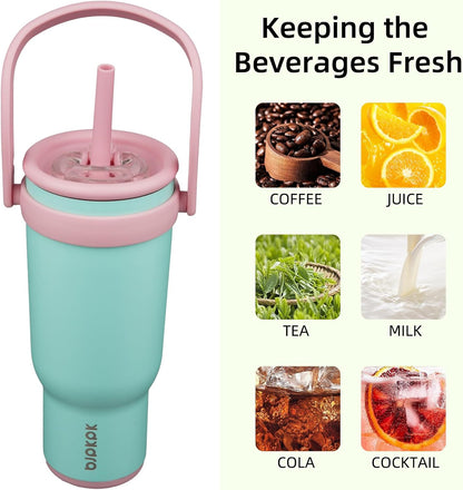 14 oz Insulated Water Bottle with Handle & Straw, Stainless Steel | Double Wall Vacuum, Leak Proof, Sweatproof, Wide Mouth, BPA Free, Dishwasher Safe, Keeps Cold/Hot, Travel, Cream