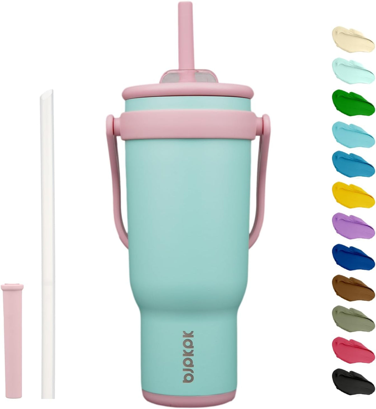 14 oz Insulated Water Bottle with Handle & Straw, Stainless Steel | Double Wall Vacuum, Leak Proof, Sweatproof, Wide Mouth, BPA Free, Dishwasher Safe, Keeps Cold/Hot, Travel, Cream