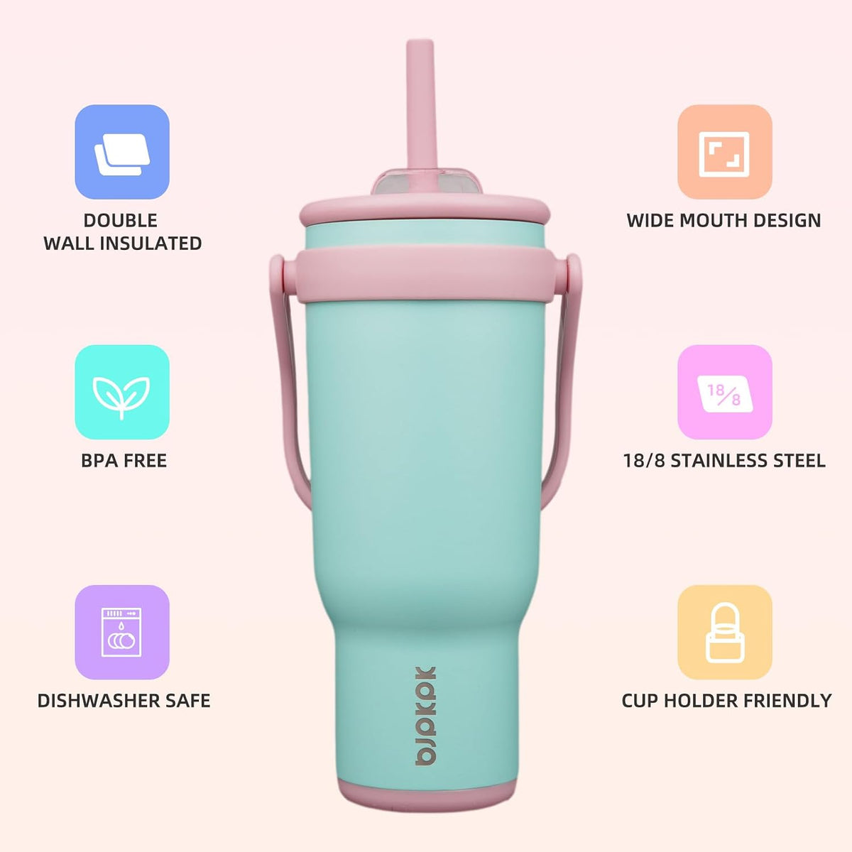 14 oz Insulated Water Bottle with Handle & Straw, Stainless Steel | Double Wall Vacuum, Leak Proof, Sweatproof, Wide Mouth, BPA Free, Dishwasher Safe, Keeps Cold/Hot, Travel, Cream