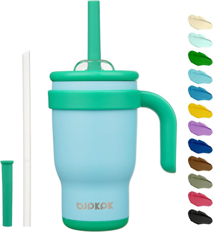 14 oz Insulated Water Bottle with Handle & Straw, Stainless Steel | Double Wall Vacuum, Leak Proof, Sweatproof, Wide Mouth, BPA Free, Dishwasher Safe, Keeps Cold/Hot, Travel, Cream