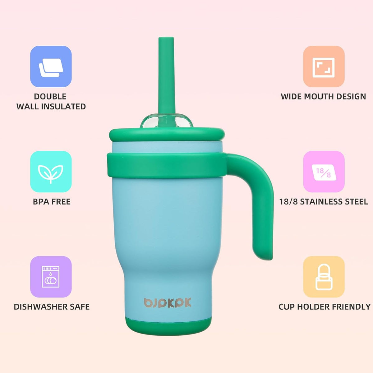 14 oz Insulated Water Bottle with Handle & Straw, Stainless Steel | Double Wall Vacuum, Leak Proof, Sweatproof, Wide Mouth, BPA Free, Dishwasher Safe, Keeps Cold/Hot, Travel, Cream