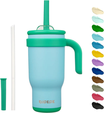 14 oz Insulated Water Bottle with Handle & Straw, Stainless Steel | Double Wall Vacuum, Leak Proof, Sweatproof, Wide Mouth, BPA Free, Dishwasher Safe, Keeps Cold/Hot, Travel, Cream