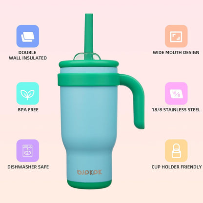 14 oz Insulated Water Bottle with Handle & Straw, Stainless Steel | Double Wall Vacuum, Leak Proof, Sweatproof, Wide Mouth, BPA Free, Dishwasher Safe, Keeps Cold/Hot, Travel, Cream