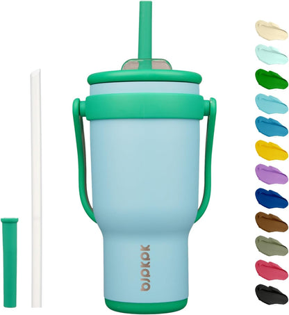 14 oz Insulated Water Bottle with Handle & Straw, Stainless Steel | Double Wall Vacuum, Leak Proof, Sweatproof, Wide Mouth, BPA Free, Dishwasher Safe, Keeps Cold/Hot, Travel, Cream