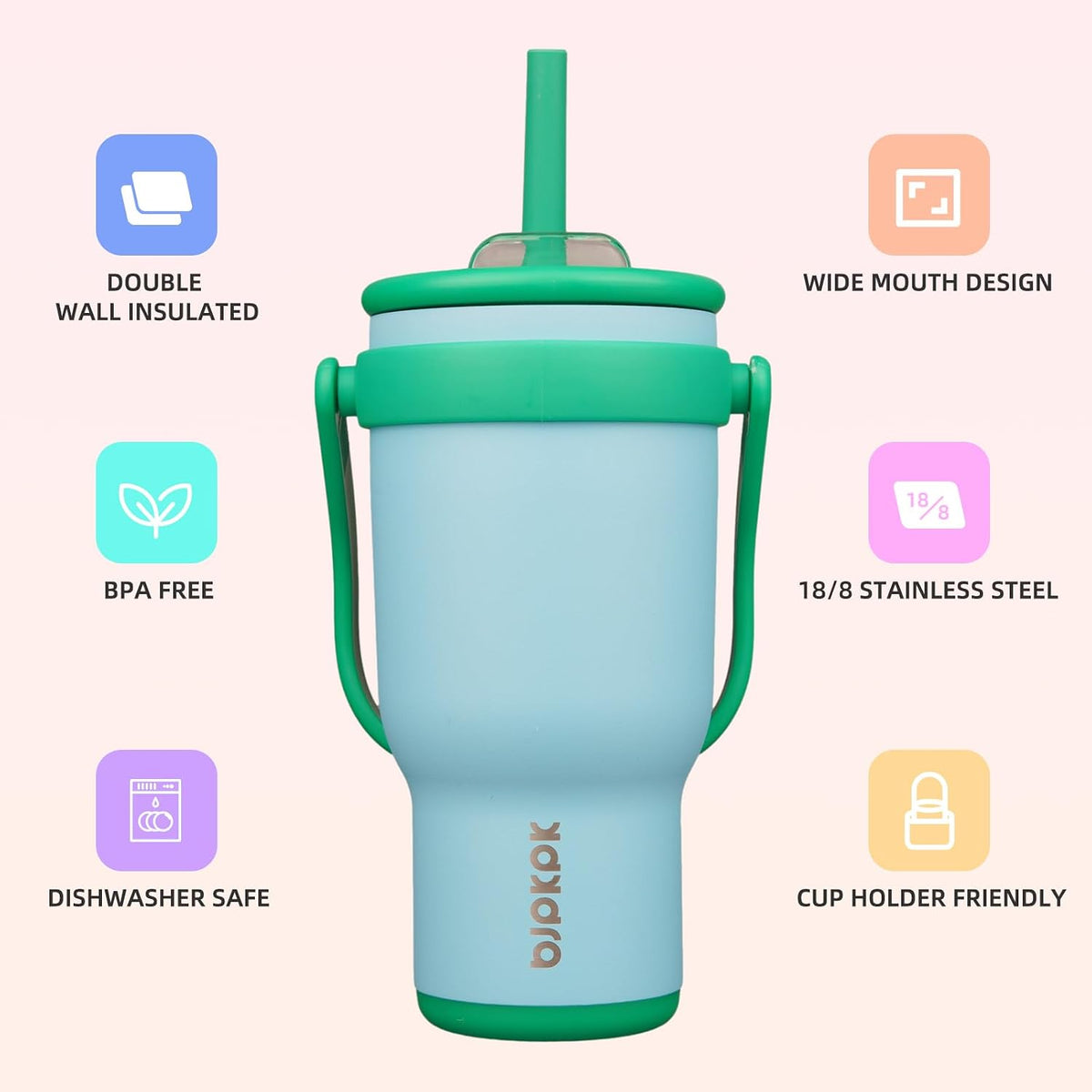14 oz Insulated Water Bottle with Handle & Straw, Stainless Steel | Double Wall Vacuum, Leak Proof, Sweatproof, Wide Mouth, BPA Free, Dishwasher Safe, Keeps Cold/Hot, Travel, Cream