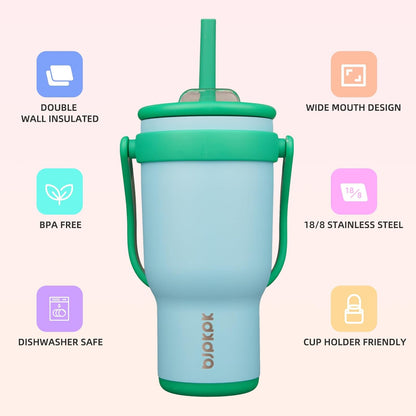 14 oz Insulated Water Bottle with Handle & Straw, Stainless Steel | Double Wall Vacuum, Leak Proof, Sweatproof, Wide Mouth, BPA Free, Dishwasher Safe, Keeps Cold/Hot, Travel, Cream