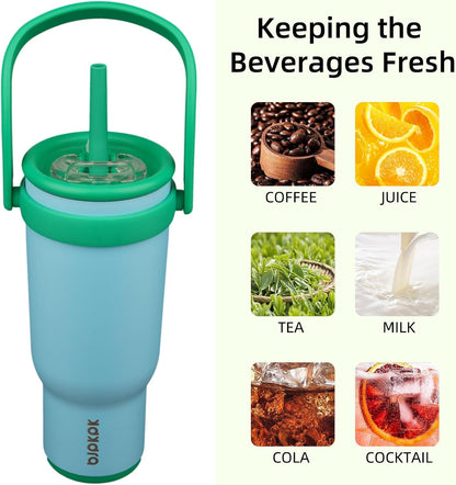 14 oz Insulated Water Bottle with Handle & Straw, Stainless Steel | Double Wall Vacuum, Leak Proof, Sweatproof, Wide Mouth, BPA Free, Dishwasher Safe, Keeps Cold/Hot, Travel, Cream