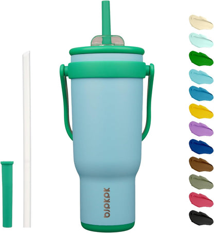 14 oz Insulated Water Bottle with Handle & Straw, Stainless Steel | Double Wall Vacuum, Leak Proof, Sweatproof, Wide Mouth, BPA Free, Dishwasher Safe, Keeps Cold/Hot, Travel, Cream