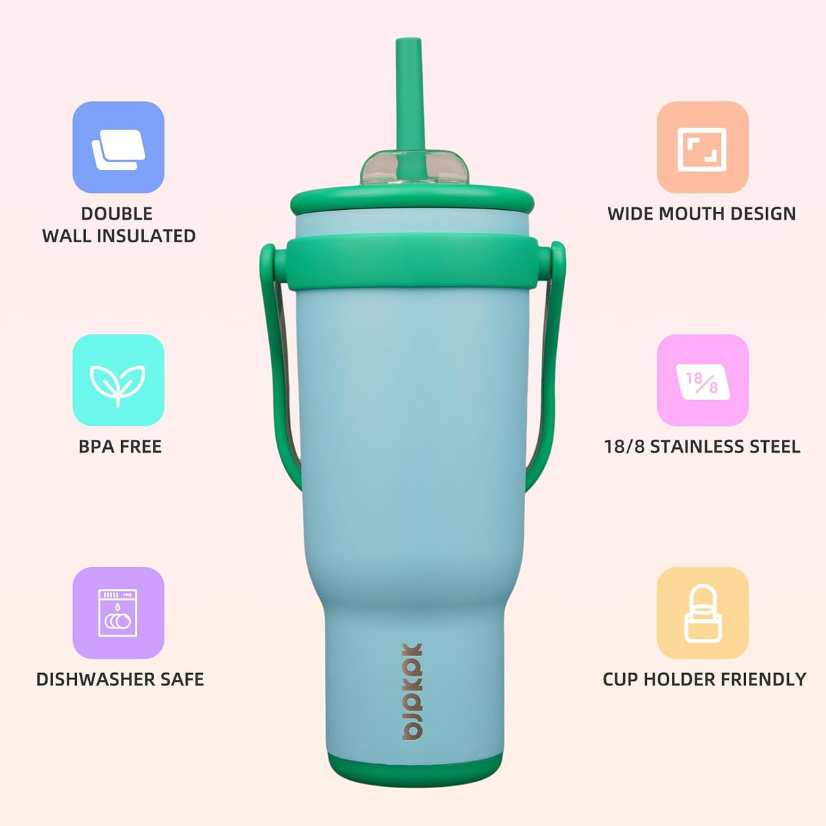 14 oz Insulated Water Bottle with Handle & Straw, Stainless Steel | Double Wall Vacuum, Leak Proof, Sweatproof, Wide Mouth, BPA Free, Dishwasher Safe, Keeps Cold/Hot, Travel, Cream