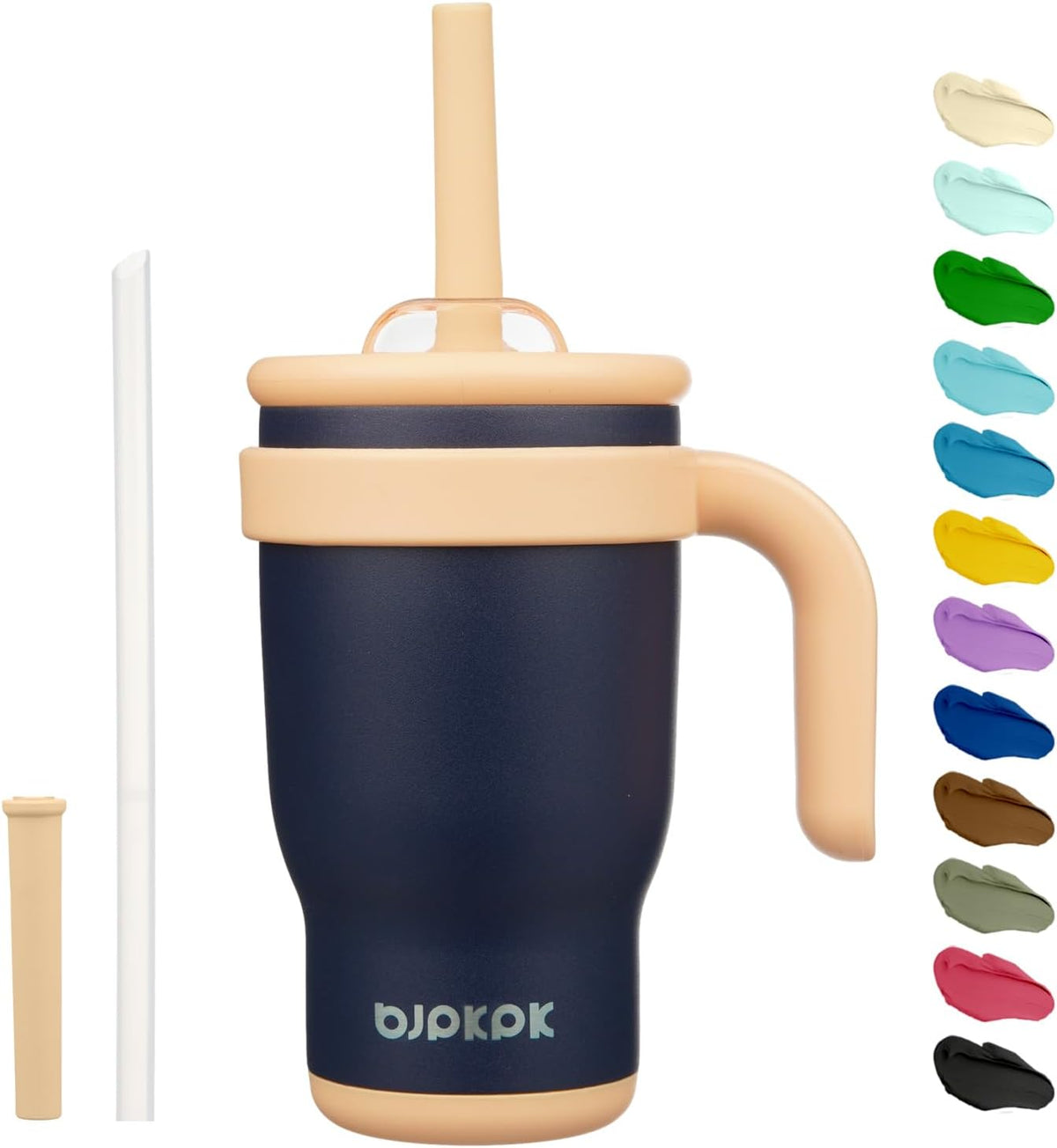 14 oz Insulated Water Bottle with Handle & Straw, Stainless Steel | Double Wall Vacuum, Leak Proof, Sweatproof, Wide Mouth, BPA Free, Dishwasher Safe, Keeps Cold/Hot, Travel, Cream