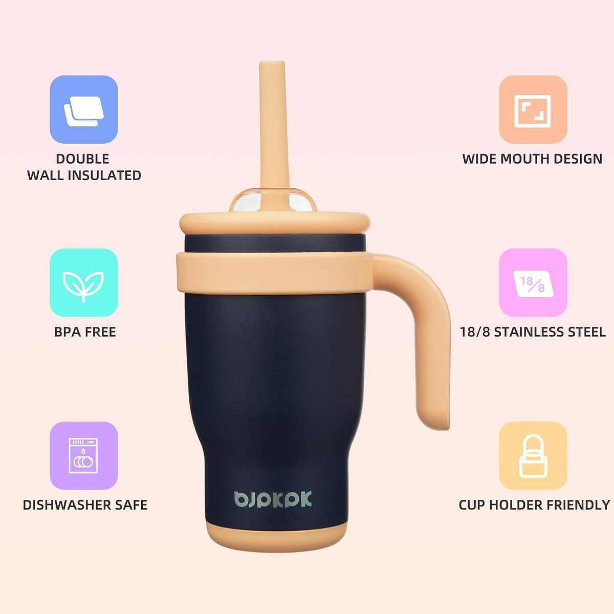 14 oz Insulated Water Bottle with Handle & Straw, Stainless Steel | Double Wall Vacuum, Leak Proof, Sweatproof, Wide Mouth, BPA Free, Dishwasher Safe, Keeps Cold/Hot, Travel, Cream