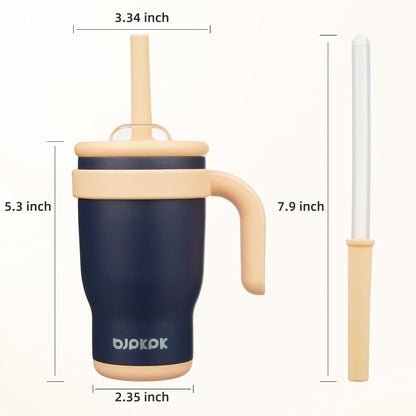 14 oz Insulated Water Bottle with Handle & Straw, Stainless Steel | Double Wall Vacuum, Leak Proof, Sweatproof, Wide Mouth, BPA Free, Dishwasher Safe, Keeps Cold/Hot, Travel, Cream