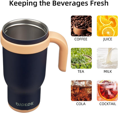 14 oz Insulated Water Bottle with Handle & Straw, Stainless Steel | Double Wall Vacuum, Leak Proof, Sweatproof, Wide Mouth, BPA Free, Dishwasher Safe, Keeps Cold/Hot, Travel, Cream