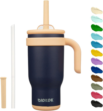 14 oz Insulated Water Bottle with Handle & Straw, Stainless Steel | Double Wall Vacuum, Leak Proof, Sweatproof, Wide Mouth, BPA Free, Dishwasher Safe, Keeps Cold/Hot, Travel, Cream
