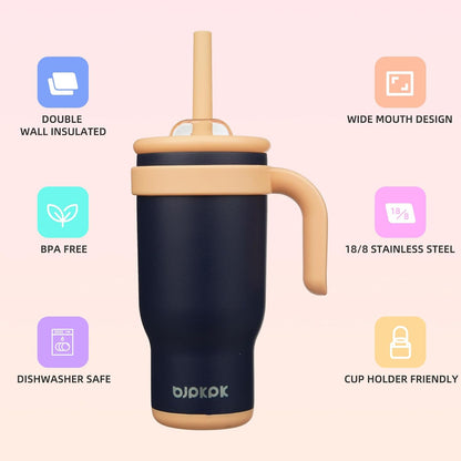 14 oz Insulated Water Bottle with Handle & Straw, Stainless Steel | Double Wall Vacuum, Leak Proof, Sweatproof, Wide Mouth, BPA Free, Dishwasher Safe, Keeps Cold/Hot, Travel, Cream
